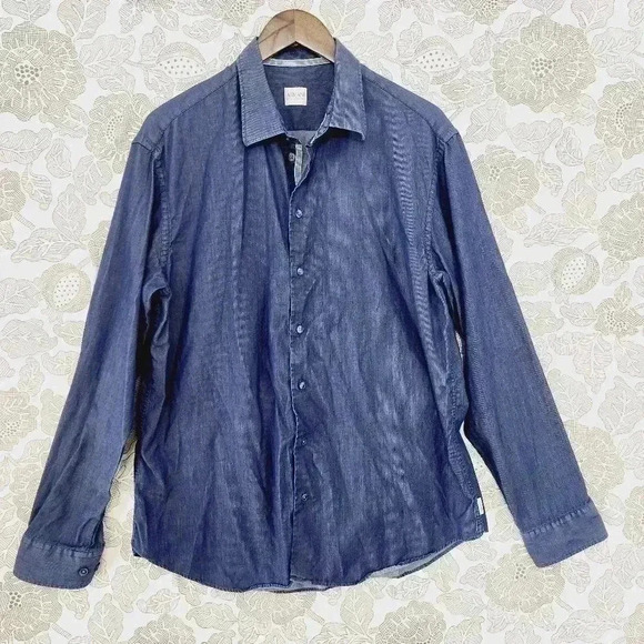Armani Collezioni Chambray Button down Long sleeve  Men's Dress Shirt XL - Picture 1 of 8